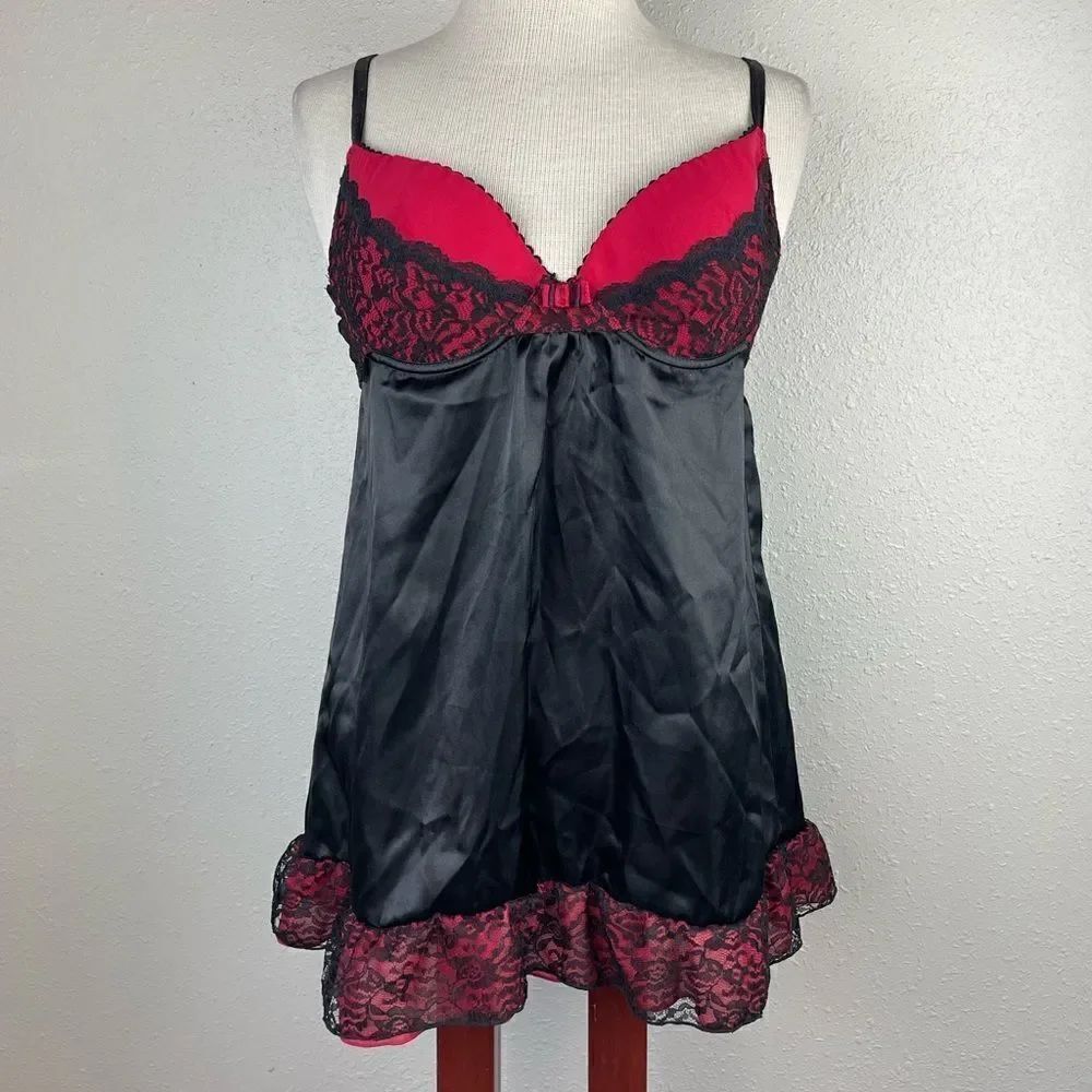 Ambrielle Lingerie Red and Black Lace Nightie Size M
